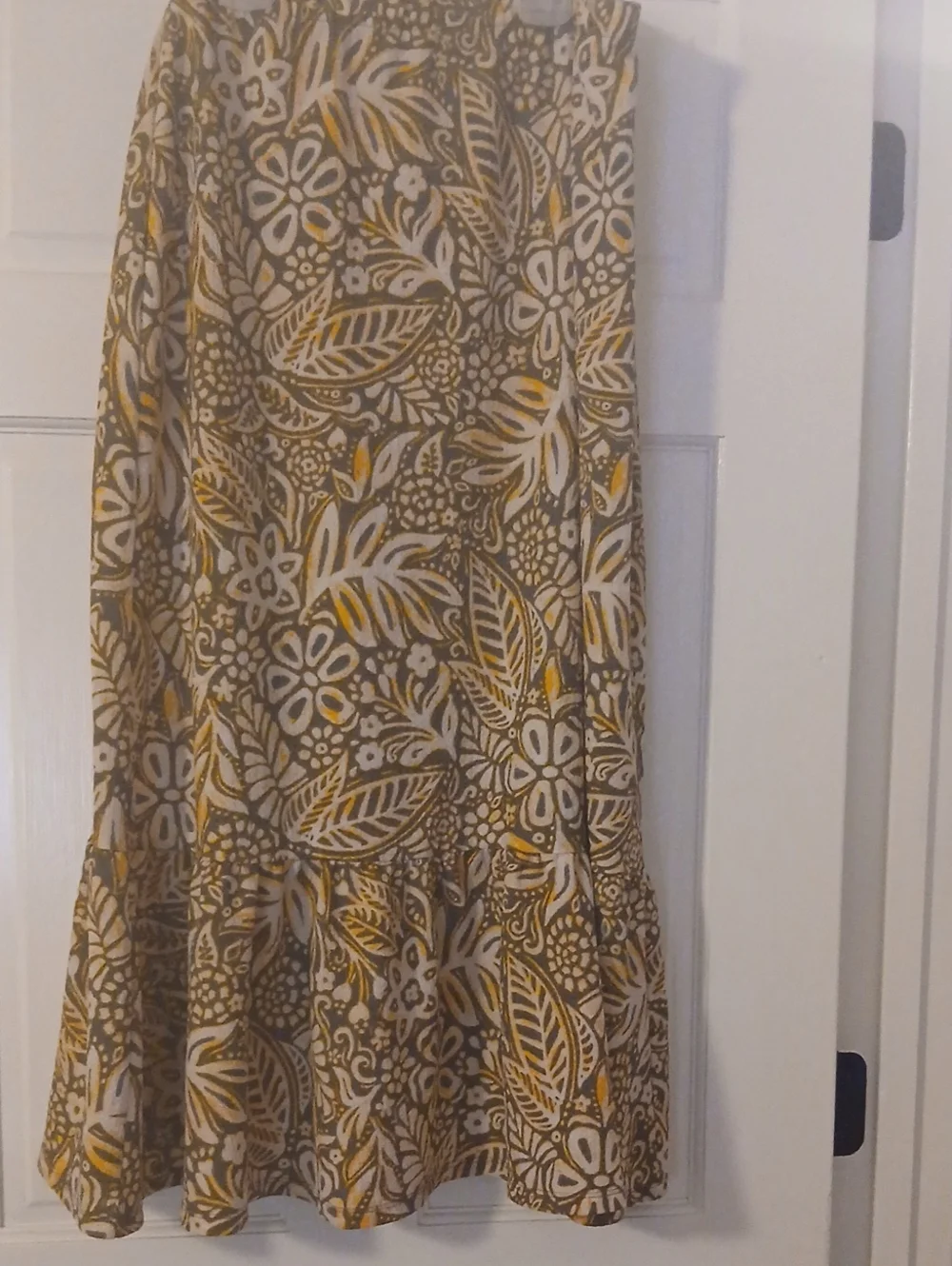 Cato Olive and Yellow Floral High-Low Ruffle Skirt